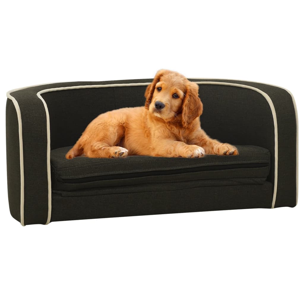 vidaXL Sofá p/ cães dobrável 76x71x30 cm almofadão linho cinza-escuro