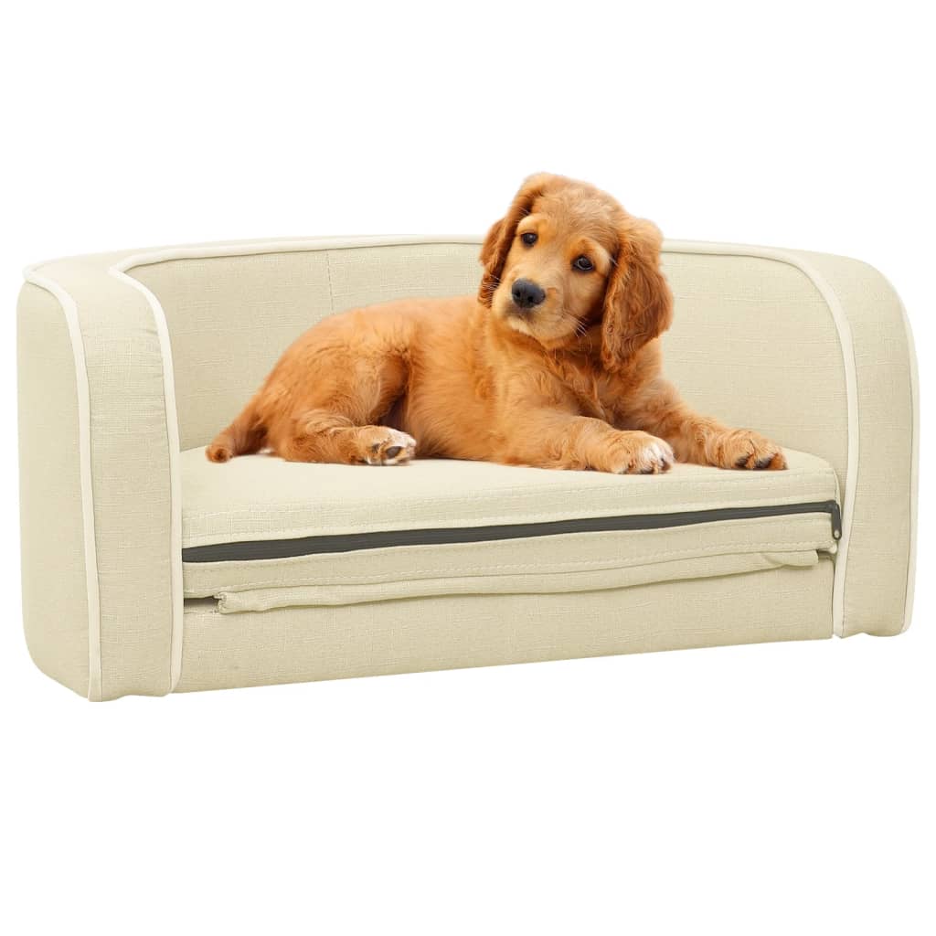 vidaXL Sofá p/ cães dobrável 76x71x30 cm almofadão de linho cor creme