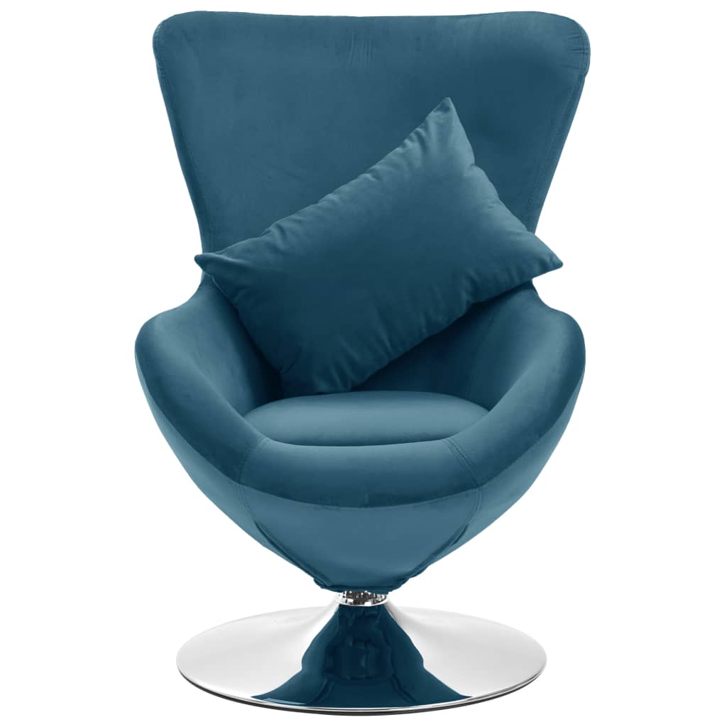 vidaXL Cadeira giratória em forma de ovo c/ almofadão veludo azul