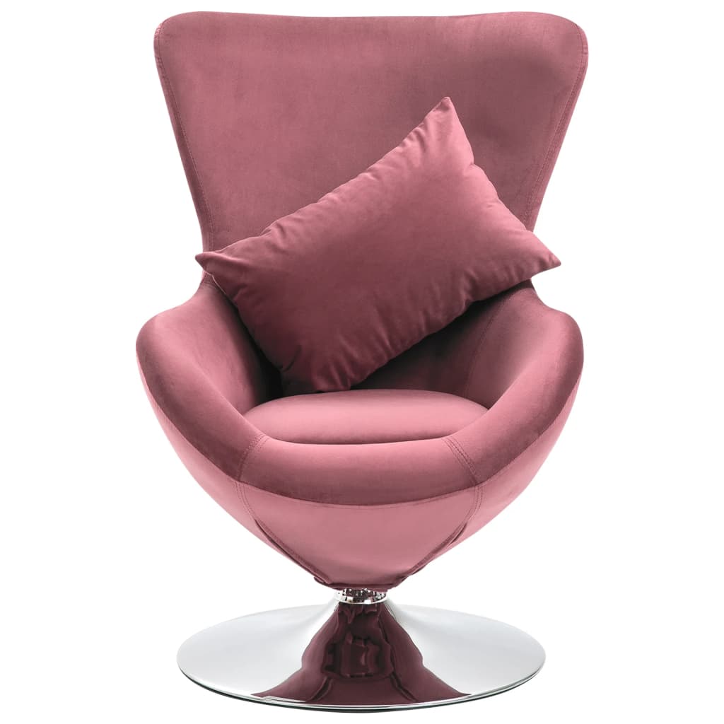 vidaXL Cadeira giratória em forma de ovo c/ almofadão veludo rosa