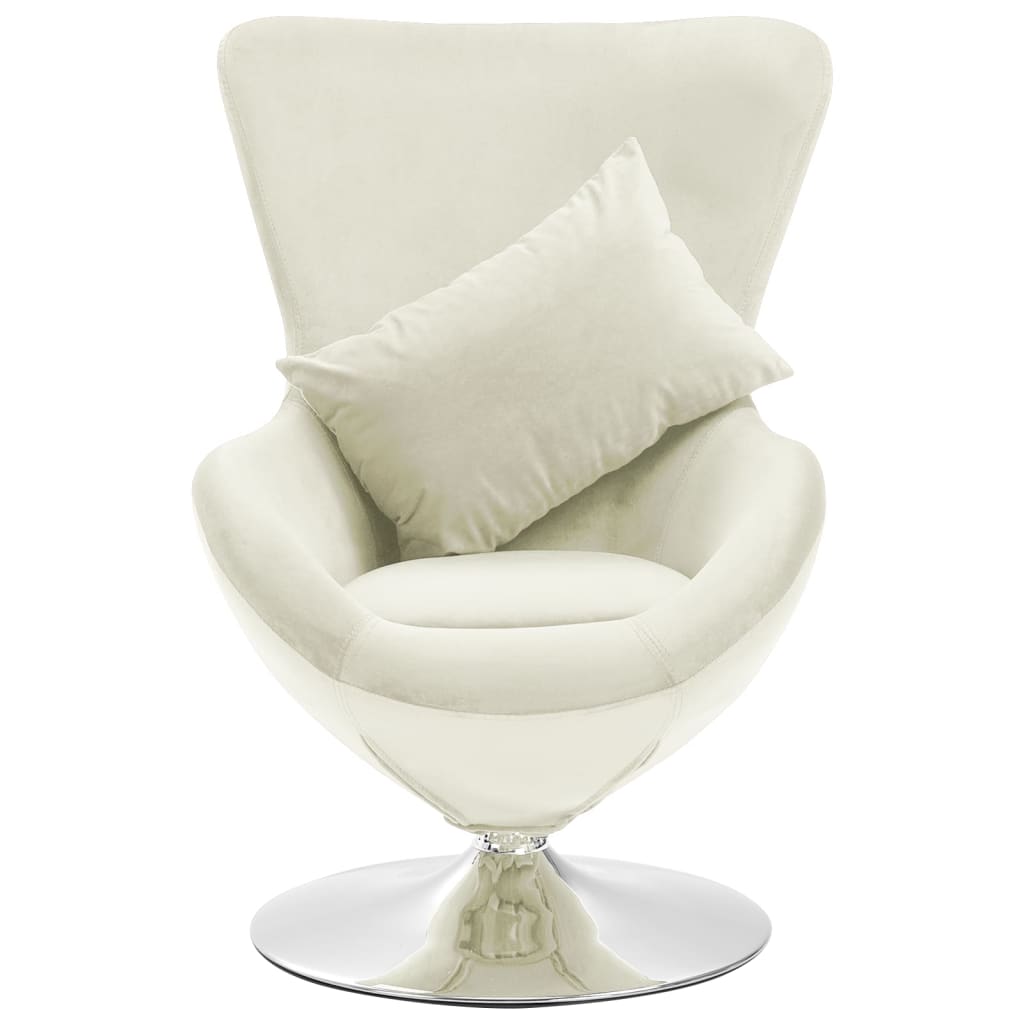 vidaXL Fauteuil pivotant en forme d’œuf avec coussin Crème Velours