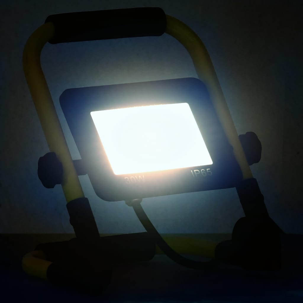 vidaXL LED прожектор с дръжка, 30 W, студено бяло