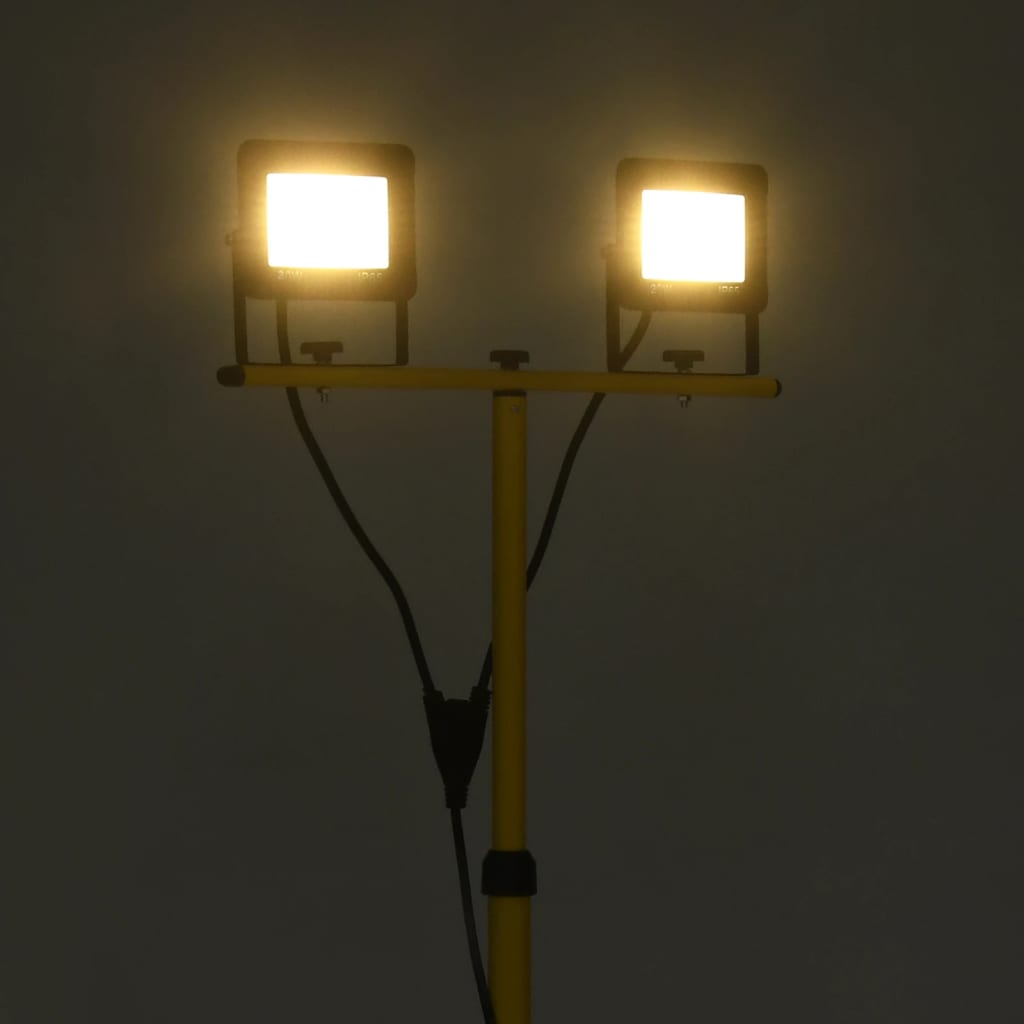 vidaXL LED прожектор със статив, 2x20 W, топло бяло
