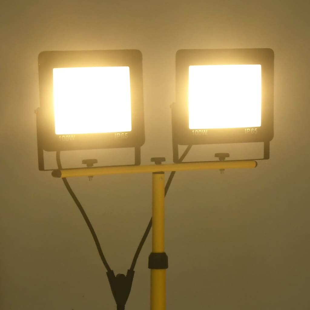 vidaXL LED prožektors ar statīvu, 2x100 W, silti balta gaisma