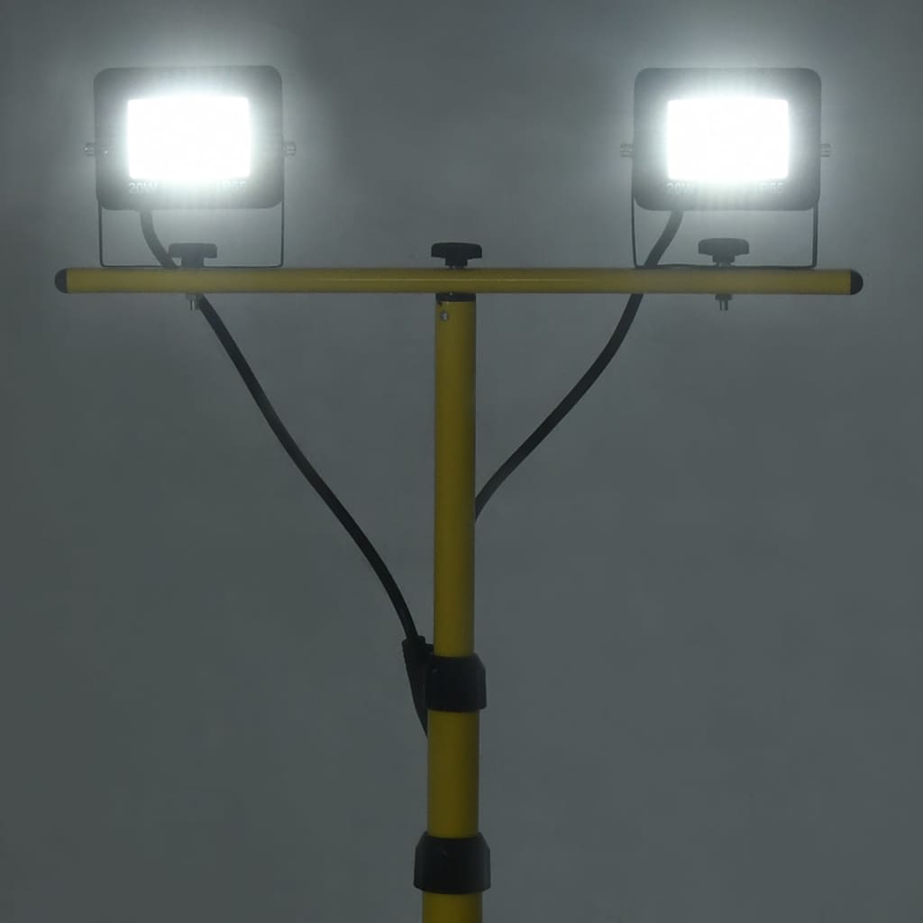 vidaXL LED прожектор със статив, 2x20 W, студено бяло