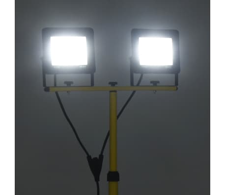 vidaXL LED прожектор със статив, 2x50 W, студено бяло