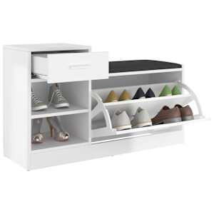 Lavice s botníkem bílá vysoký lesk 94,5x31x57 cm kompozit - obrázek 5