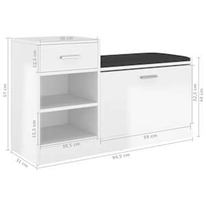 Lavice s botníkem bílá vysoký lesk 94,5x31x57 cm kompozit - obrázek 7