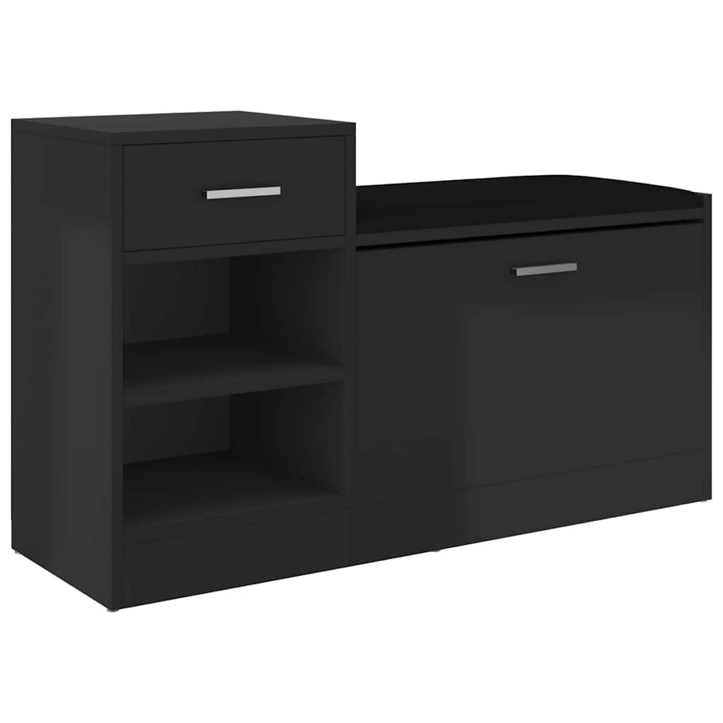 vidaXL Lavice s botníkem černá vysoký lesk 94,5x31x57 cm kompozit