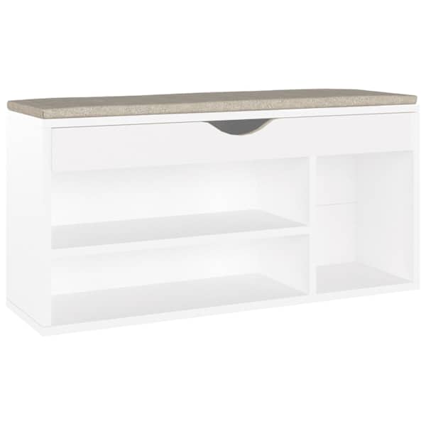 vidaXL jalatsipink padjaga, valge, 104 x 30 x 49 cm, tehispuit