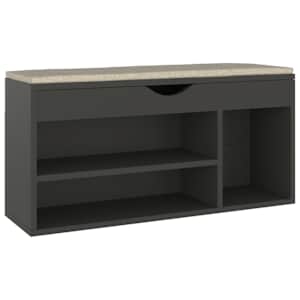 Lavice s botníkem a poduškou šedá 104x30x49 cm kompozitní dřevo - obrázek 2