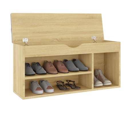 vidaXL Schoenenbank met kussen 104x30x49 cm bewerkt hout sonoma eiken