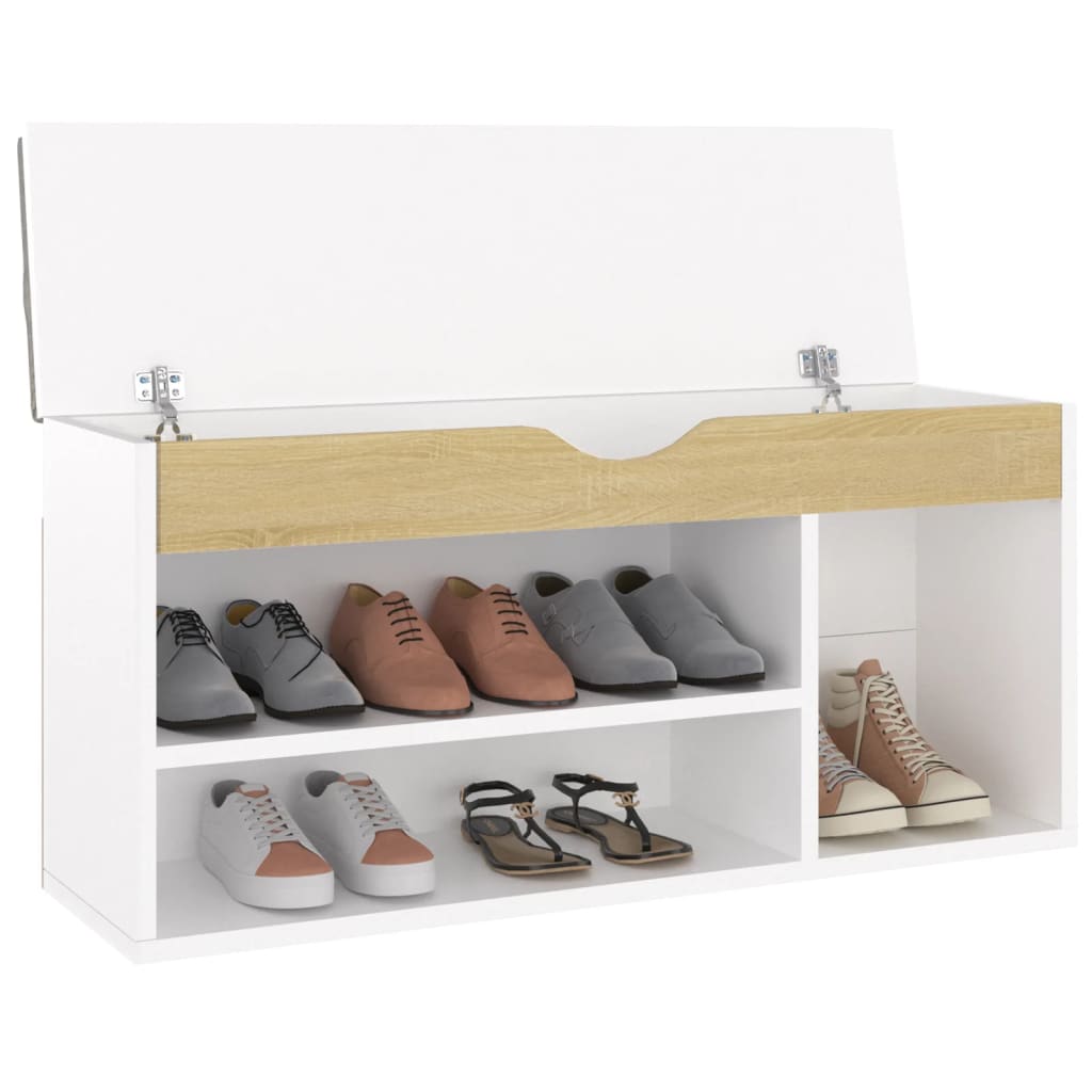 

vidaXL Schoenenbank en kussen 104x30x49 cm spaanplaat wit sonoma eiken