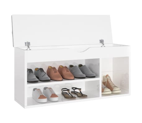 vidaXL Shoe Bench with Cushion High Gloss White 104x30x49 cm Engineered Wood