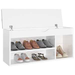 vidaXL Shoe Bench with Cushion High Gloss White 104x30x49 cm Engineered Wood