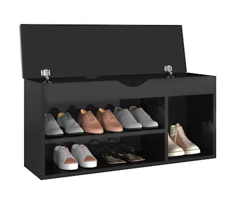 vidaXL Pantofar cu pernă, negru lucios, 104x30x49 cm, lemn prelucrat