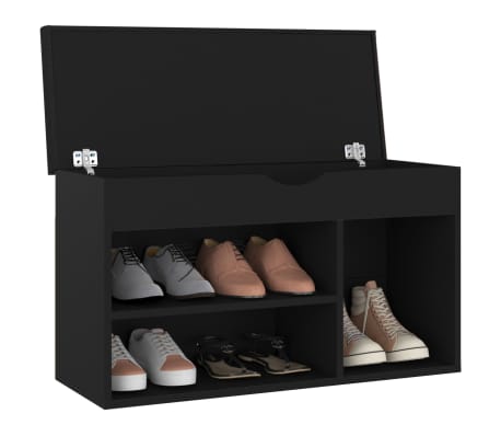 vidaXL Пейка за обувки с възглавница, черна, 80x30x47 см, ПДЧ