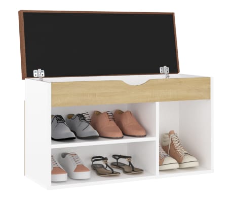 vidaXL Batų suoliukas, baltas ir ąžuolo, 80x30x47cm, apdirbta mediena