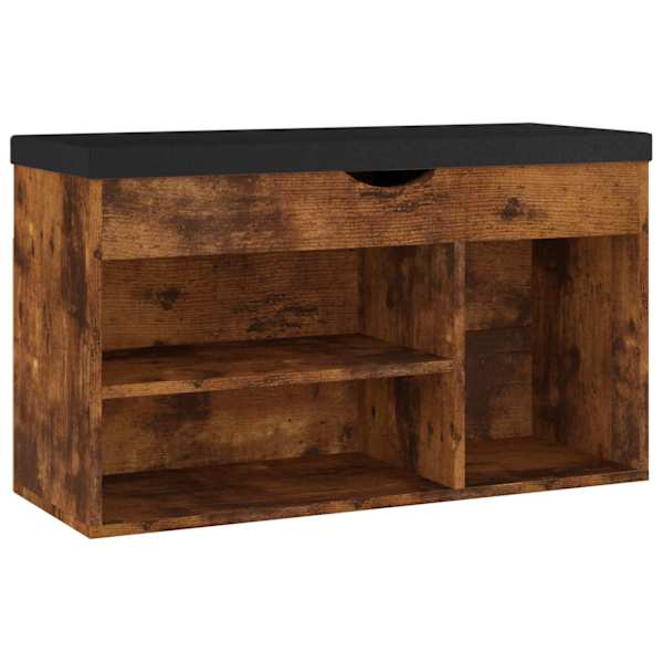 vidaXL jalatsipink padjaga, suitsutatud tamm 80x30x47 cm tehispuit