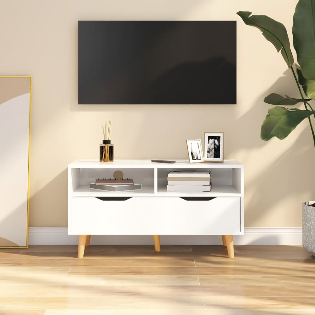 Mueble de TV de aglomerado blanco brillante 90x40x48,5 cm
