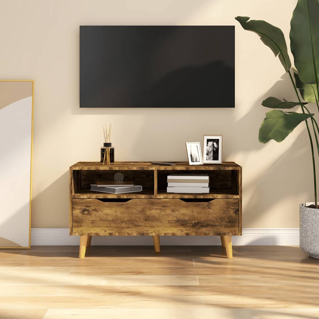 vidaXL tv-bord 90x40x48,5 cm konstrueret træ røget egetræsfarve