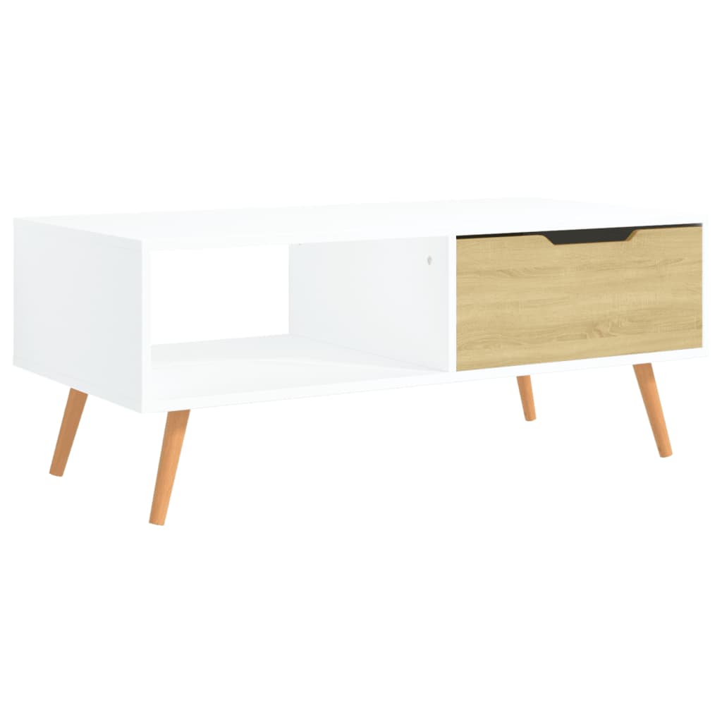 Image of vidaXL Coffee Table White and Sonoma Oak 100x49.5x43 cm Engineered Wood