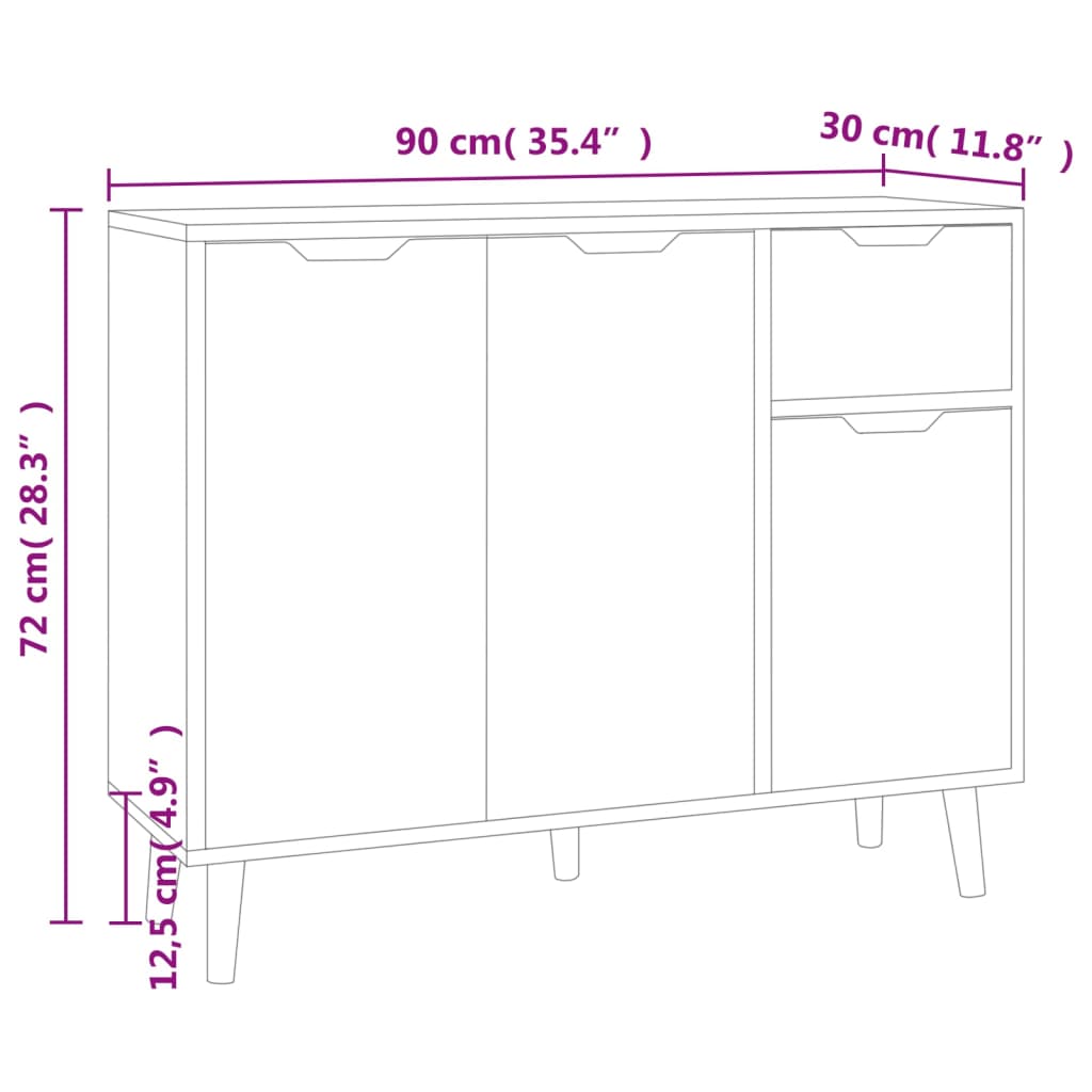 Fekete forgácslap tálalószekrény 90 x 30 x 72 cm 