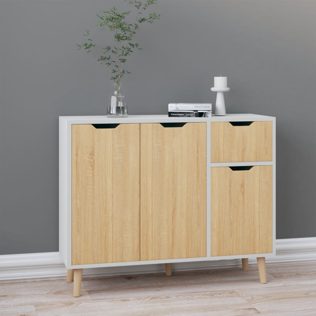 vidaXL Buffet Blanc et chêne sonoma 90x30x72 cm Aggloméré