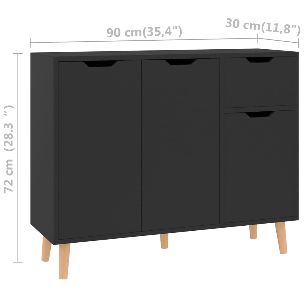 magasfényű fekete forgácslap tálalószekrény 90 x 30 x 72 cm