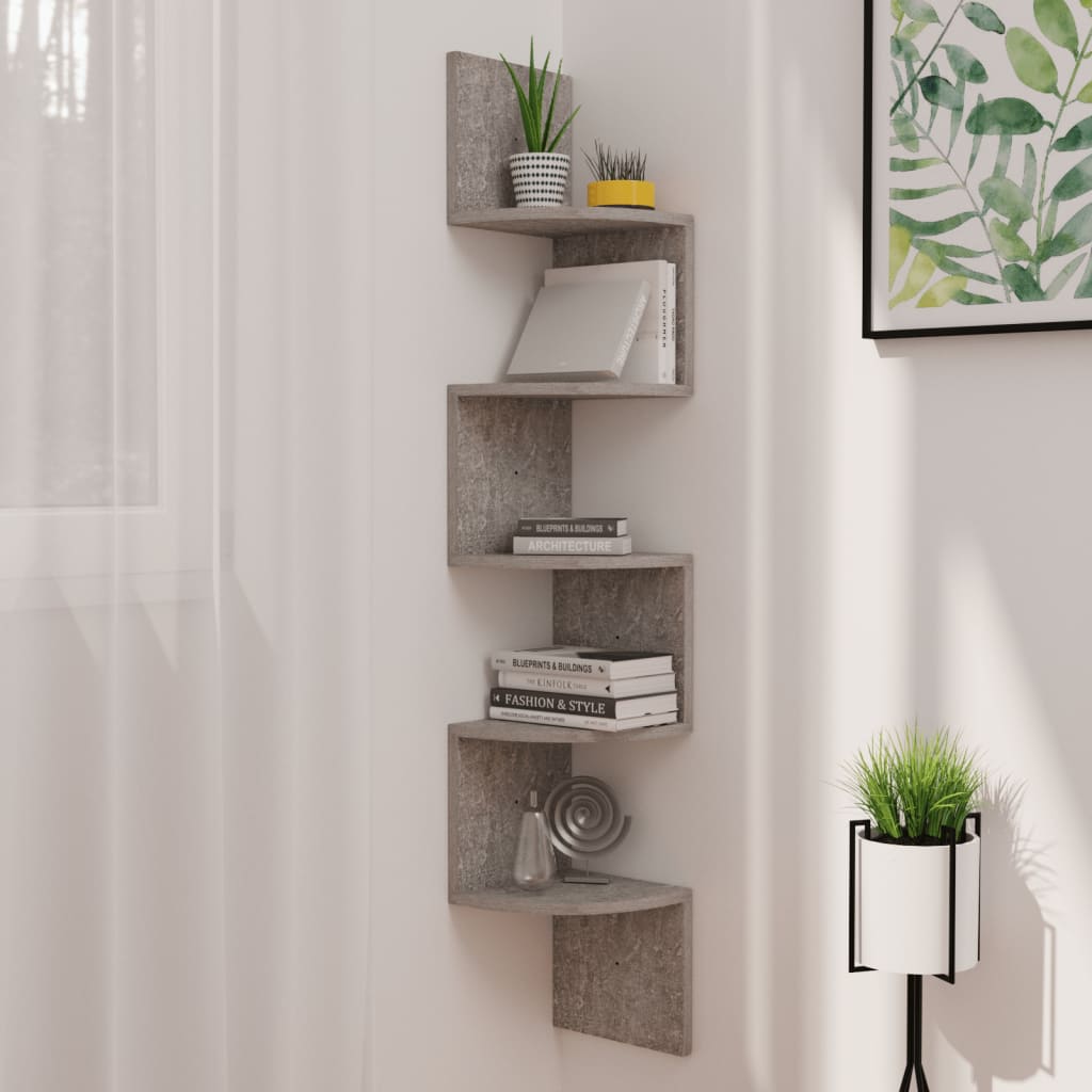 vidaXL Estante canto p/ parede aglomerado 19x19x123cm cinzento cimento
