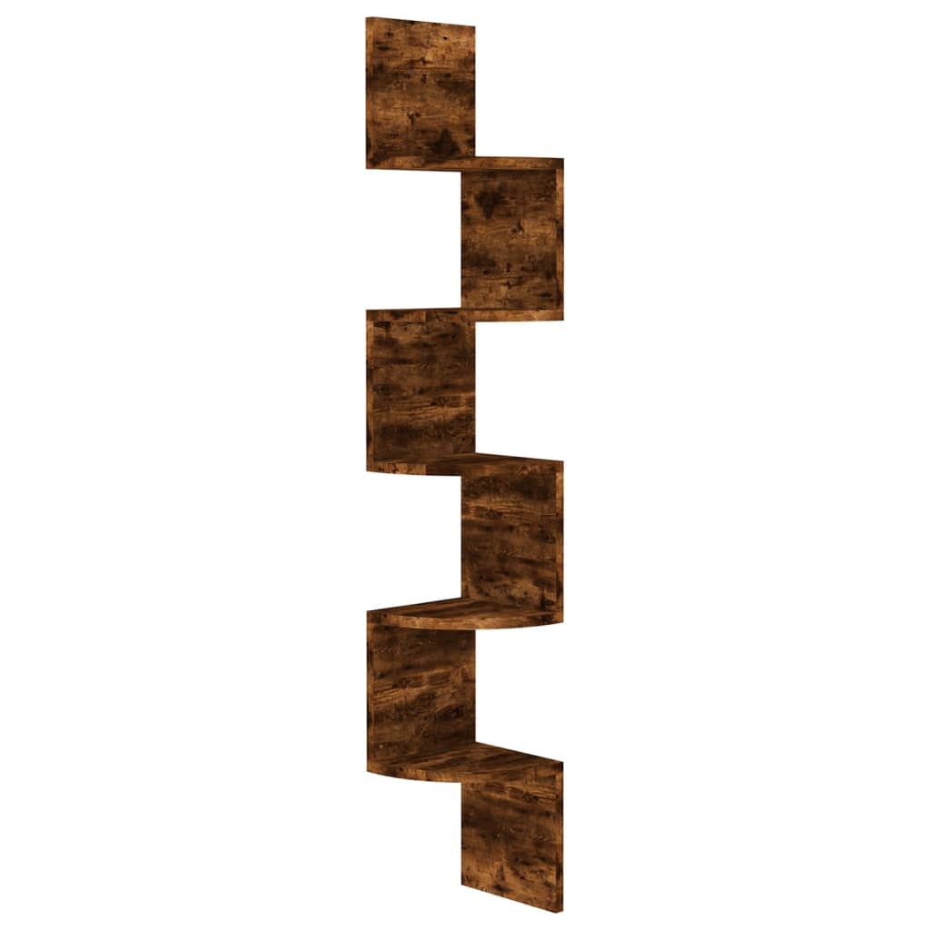 Image of vidaXL Wall Corner Shelf Smoked Oak 19x19x123 cm Engineered Wood