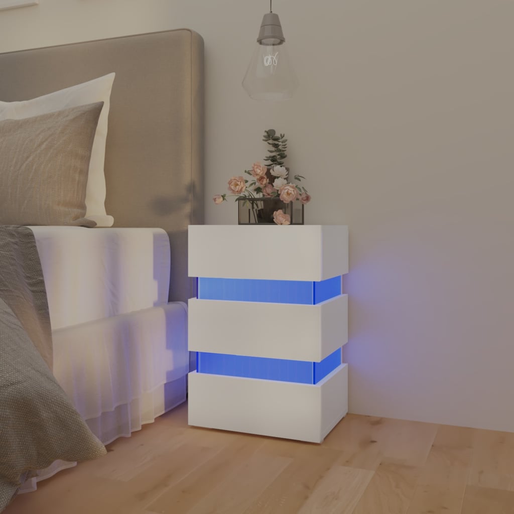 vidaXL Dulap noptieră cu LED, alb, 45x35x67 cm, lemn prelucrat
