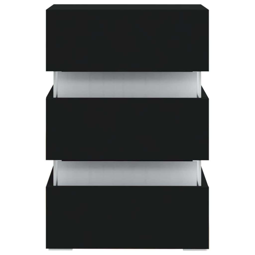 Fekete forgácslap LED-es éjjeliszekrény 45 x 35 x 67 cm 