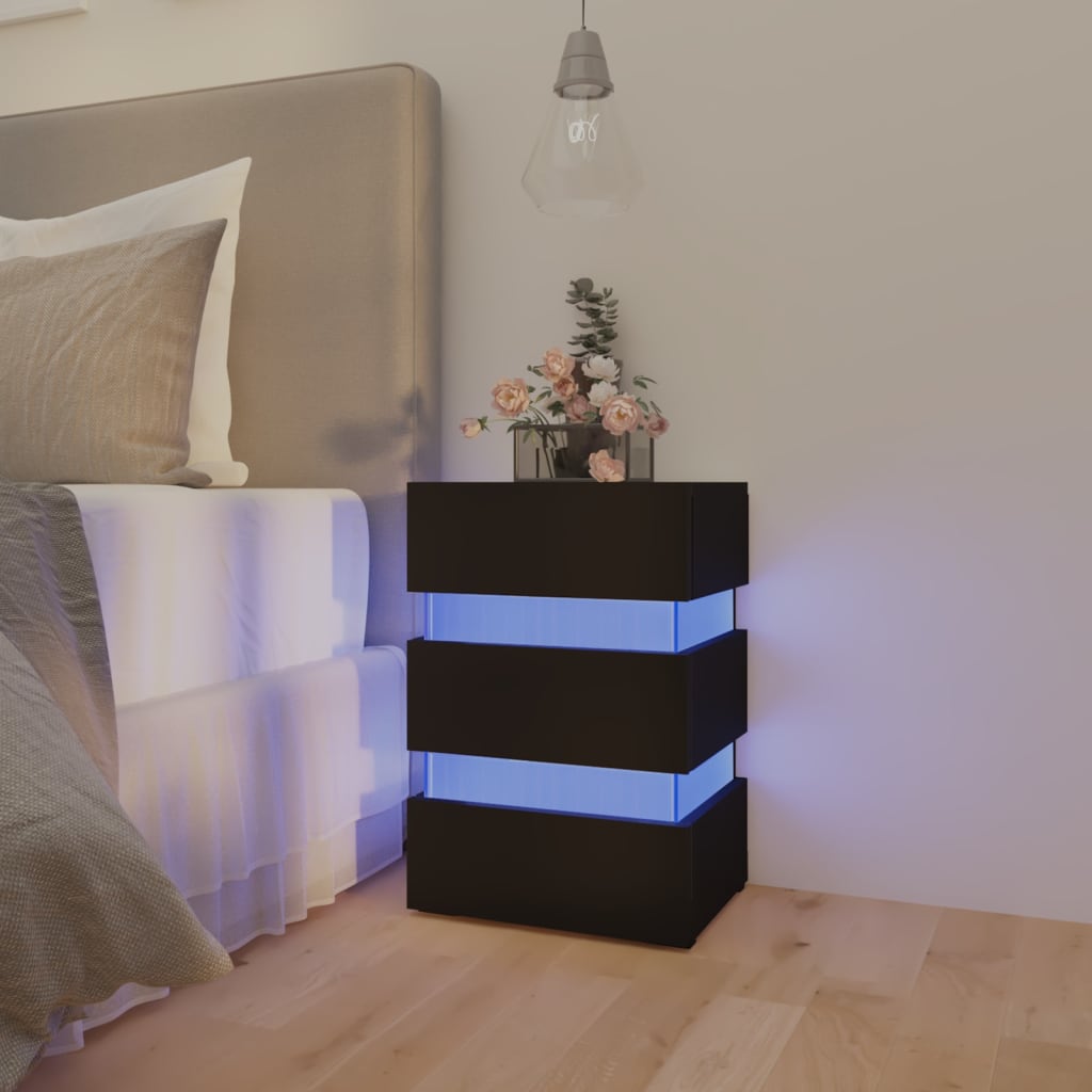 vidaXL Dulap noptieră, cu LED, negru, 45x35x67 cm, lemn prelucrat