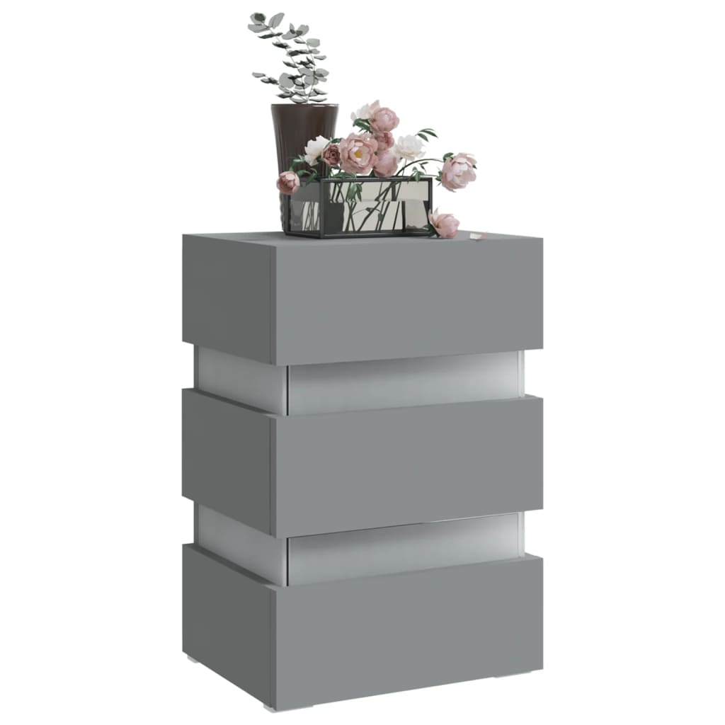 vidaXL LED Bedside Cabinet Grey 45x35x67 cm Engineered Wood