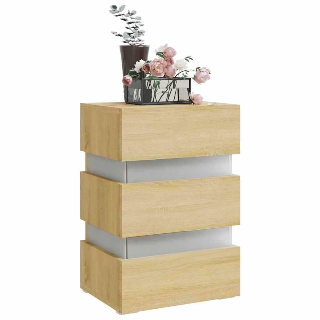 vidaXL sonoma tölgy színű szerelt fa LED-es éjjeliszekrény 45x35x67 cm