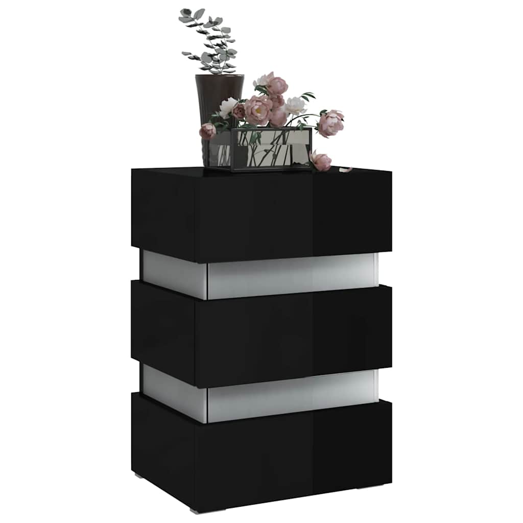 vidaXL magasfényű fekete szerelt fa LED-es éjjeliszekrény 45x35x67 cm