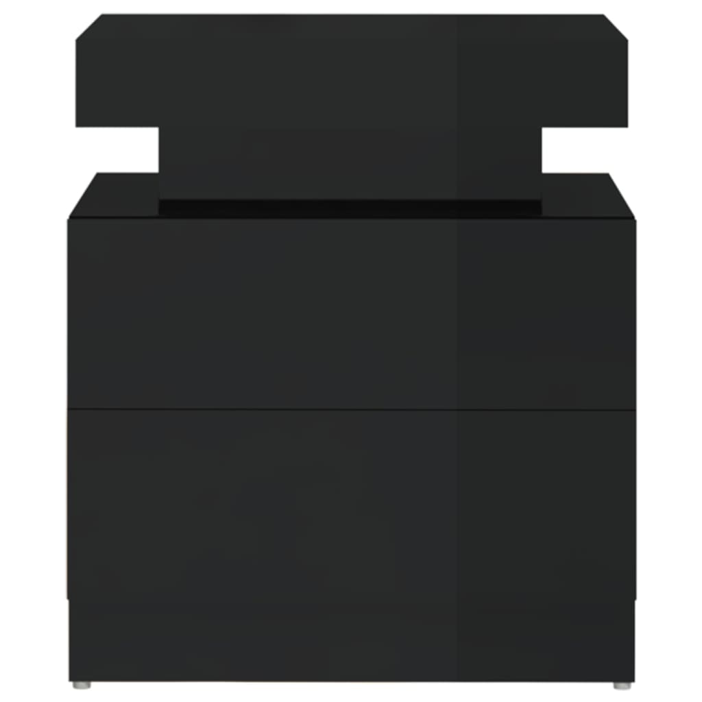 Magasfényű fekete forgácslap éjjeliszekrény 45 x 35 x 52 cm 
