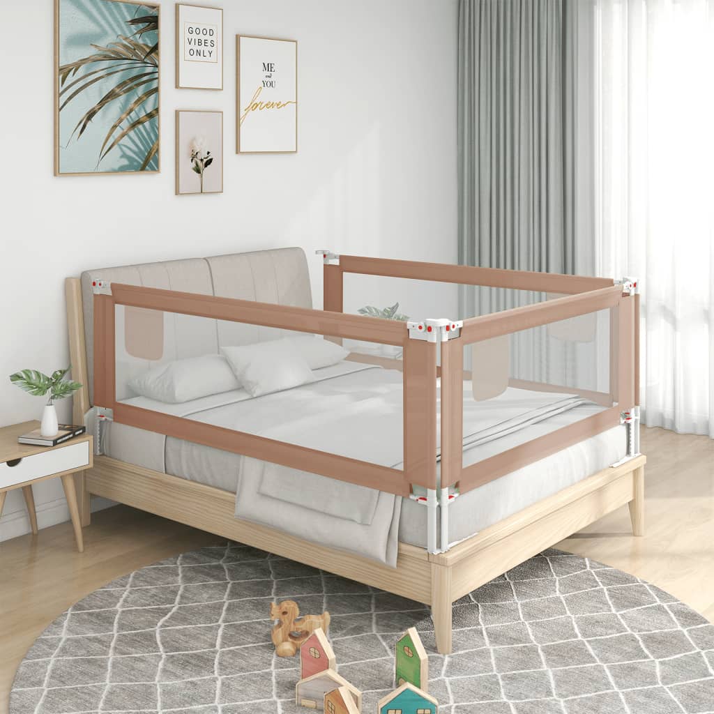 Balustrada de protectie pat copii gri taupe 190x25 cm textil