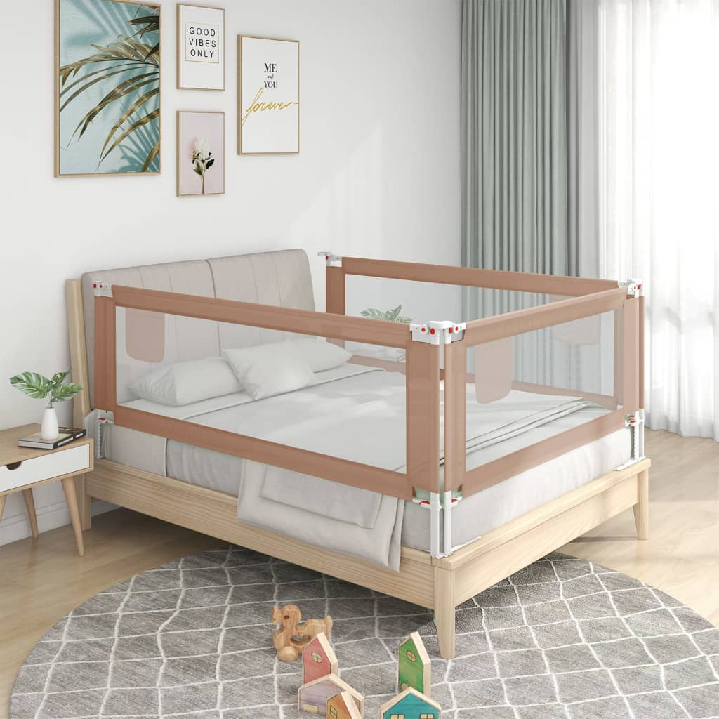 Balustrada de protectie pat copii gri taupe 200x25 cm textil
