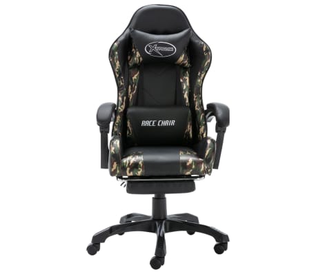 vidaXL Fauteuil de jeux vidéo repose-pied Noir/camouflage Similicuir