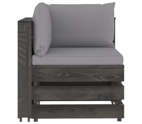 vidaXL Modulinė kampinė sofa su pagalvėmis, pilkai impregnuota mediena