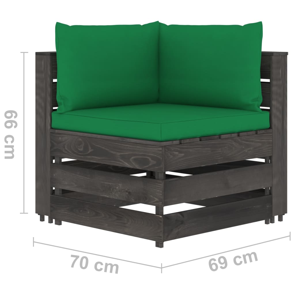 Модулен ъглов диван с възглавници, дърво със сива импрегнация .