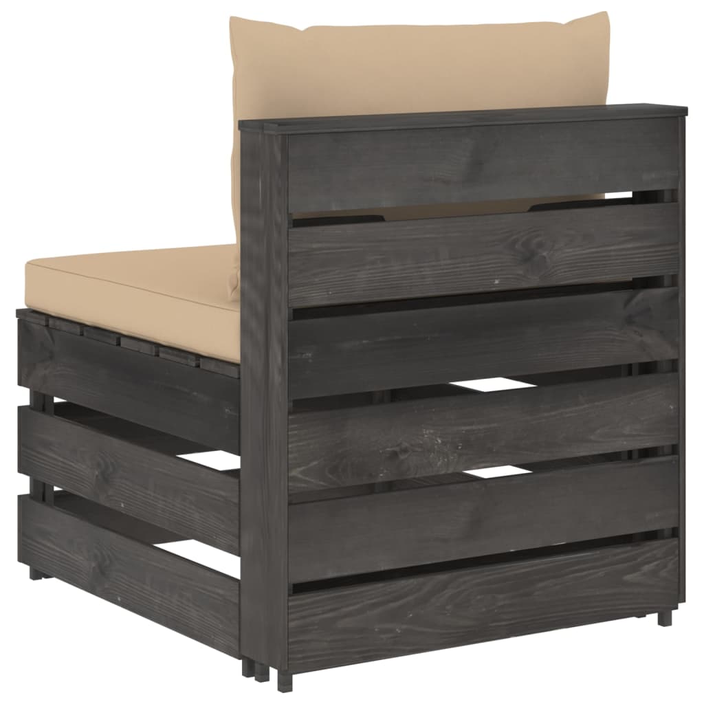 Thumbnail - vidaXL Modulares Mittelsofa mit Kissen Grau Imprägniertes Holz