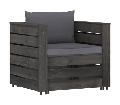 vidaXL Set mobilier grădină, 2 piese, cu perne, gri, lemn impregnat