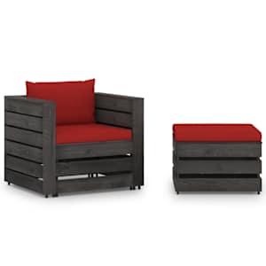 Vrtna sedežna garnitura 2-delna z blazinami siv impregniran les