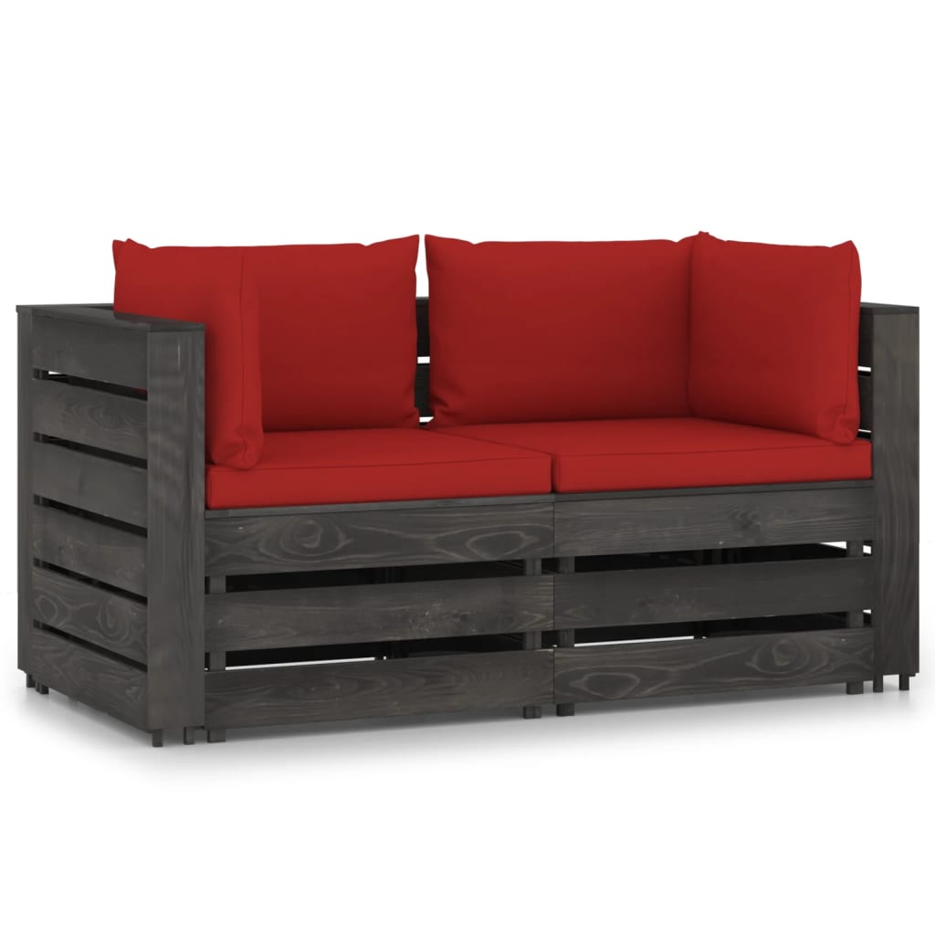 2-Sitzer Outdoor-Sofa mit Kissen Grau Imprägniertes Kiefernholz kaufen