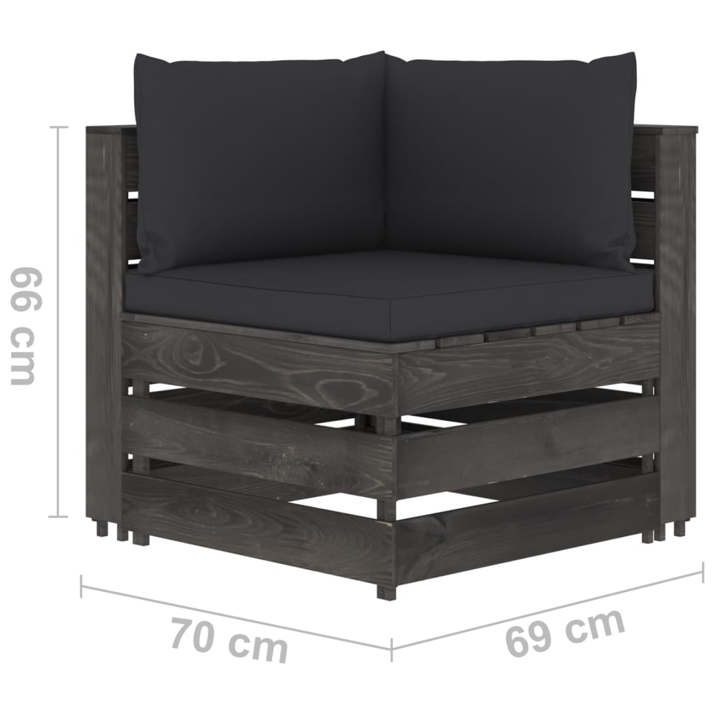 Sofa ogrodowa z paletami, drewno sosnowe, czarne poduszki, 2-osobowa, 69x70x66 cm