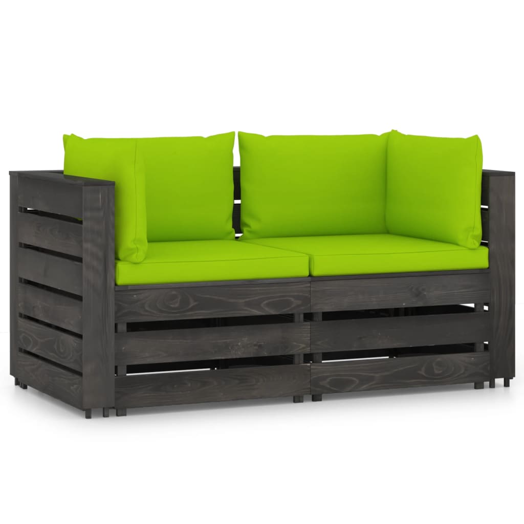 Ogrodowa sofa 2-os z poduszkami, impregnowane na szaro drewno
