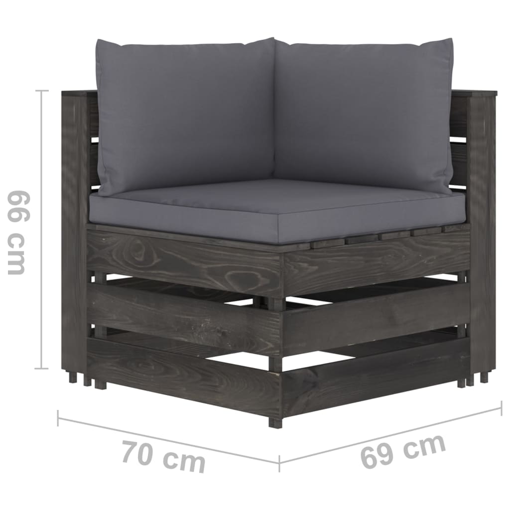 Sofa ogrodowa 3-osobowa, drewno sosnowe, antracyt, 69x70x66 cm